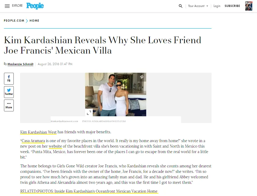 Kim Kardashian Reveals Why She Loves Friend Joe Francis' Mexican Villa